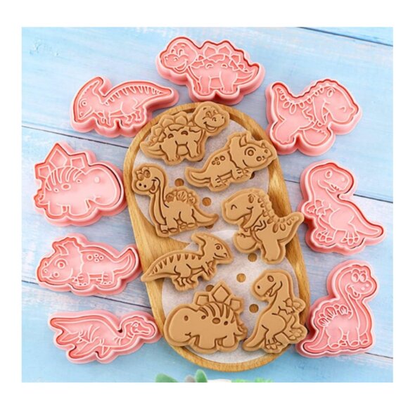 8-Piece Dinosaur Cookie Cutter Set 3D Press Mold for Fun Baking & Kids’ Parties - Picture 2 of 3